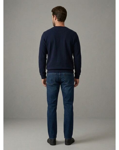 Marineblaues warmes Baumwoll-Sweatshirt mit Rundhalsausschnitt
