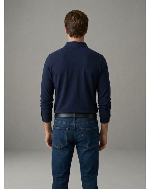 Guillaume marineblaues Langarm-Poloshirt aus Baumwolle im Sweatshirt-Stil