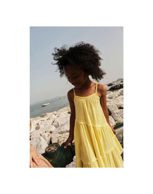 Vestido largo Jazzy de algodón amarillo pálido