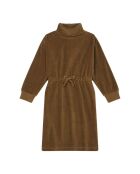 Vestido largo en mezcla de algodón ocre moderno
