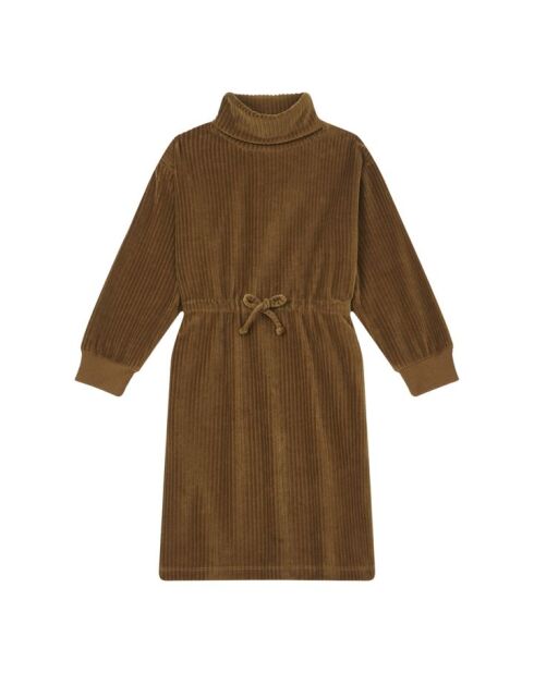 Vestido largo en mezcla de algodón ocre moderno