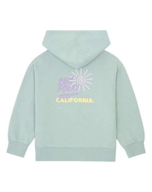 Sudadera de algodón con cremallera cuadrada en verde aguamarina