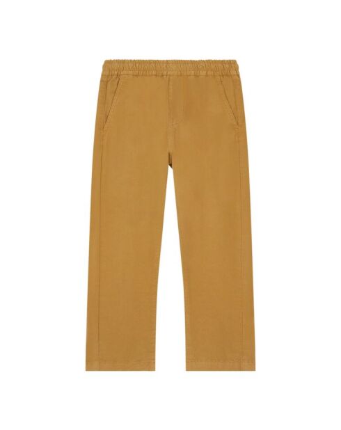 Pantalones rectos de algodón con pliegues en color marrón helado