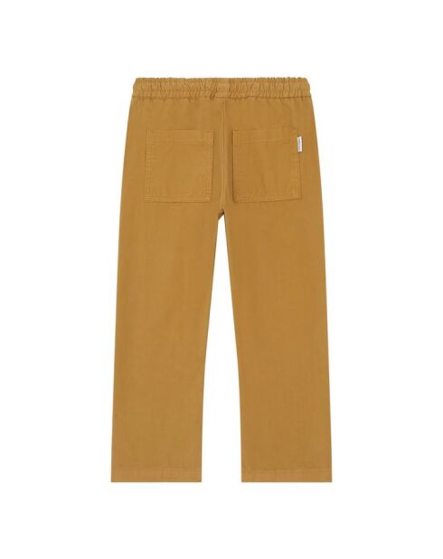 Pantalones rectos de algodón con pliegues en color marrón helado
