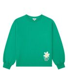Sudadera Debby de algodón verde oscuro con cuello redondo