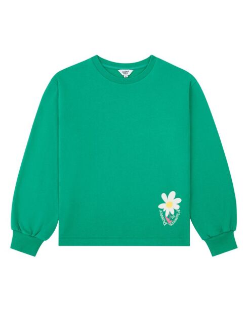 Sudadera Debby de algodón verde oscuro con cuello redondo