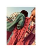 Sudadera Debby de algodón verde oscuro con cuello redondo