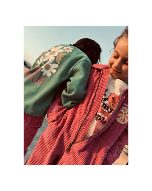 Sudadera Debby de algodón verde oscuro con cuello redondo