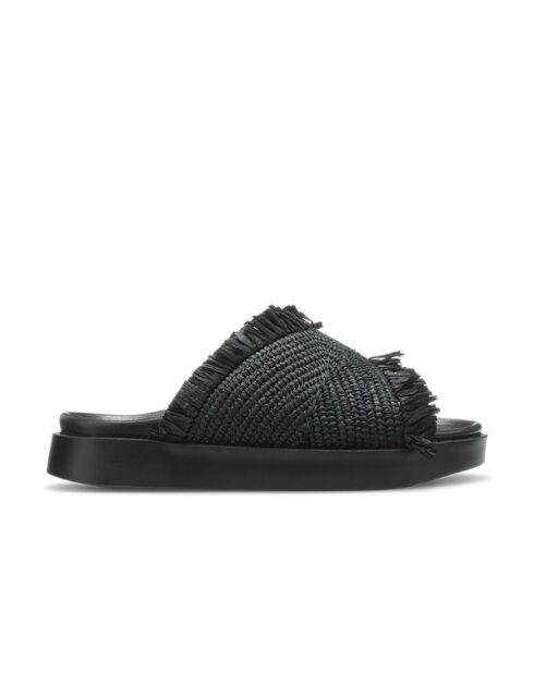 Raffia Moon schwarze Sandalen