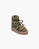 Olijfgroene klassieke leren sneakers met hoge bovenkant