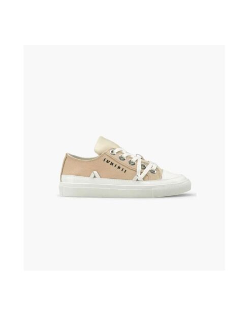 Beige katoenen sneakers met veters