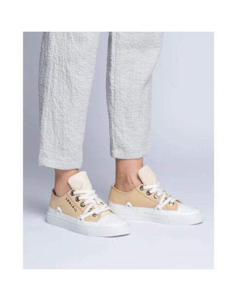 Beigefarbene Sneakers aus Baumwolle mit Schnürung