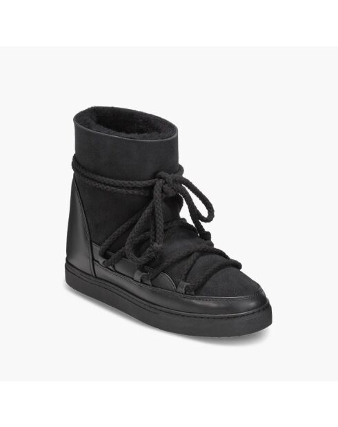 Schwarze klassische Keilstiefel aus Leder mit Keilabsatz