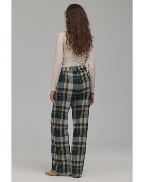 Pantalon à carreaux droit à plis marqués