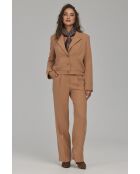 Pantalon caramel droit à plis marqués