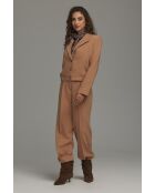 Pantalon caramel droit à plis marqués