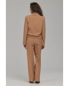 Pantalon caramel droit à plis marqués