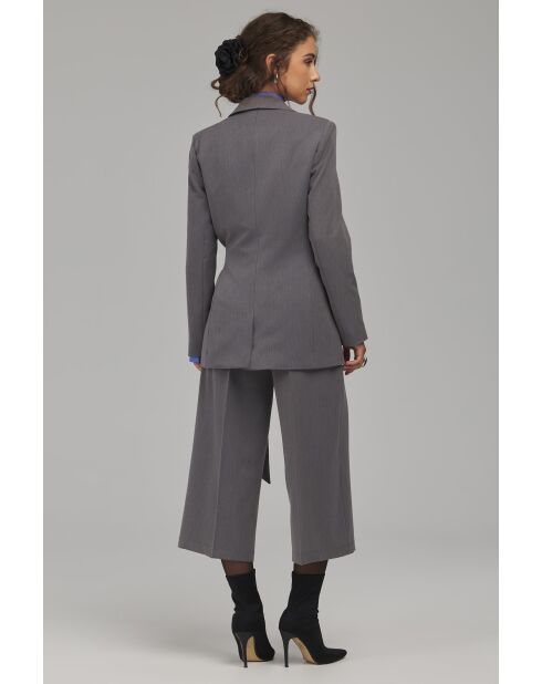 Blazer gris long à nouer sur le côté