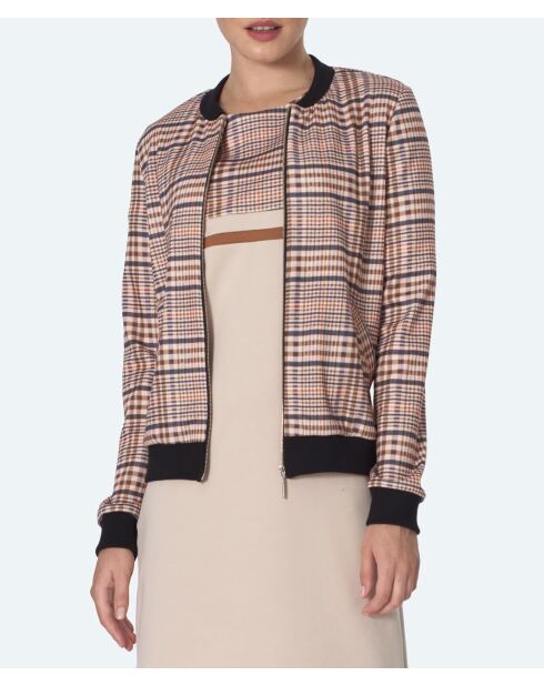 Blouson aviateur beige à carreaux coupe ample