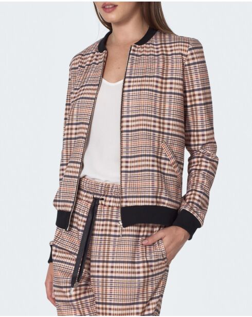 Blouson aviateur beige à carreaux coupe ample