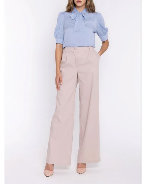 Pantalon en denim beige à jambes larges