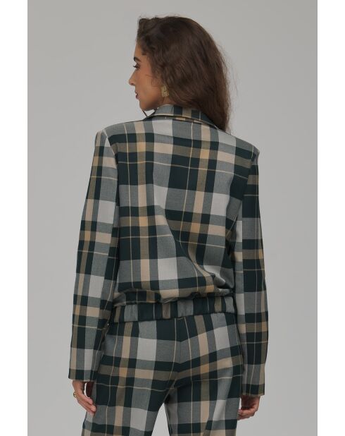 Blazer à carreaux court à ourlet élastiqué