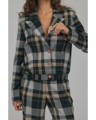 Blazer à carreaux court à ourlet élastiqué