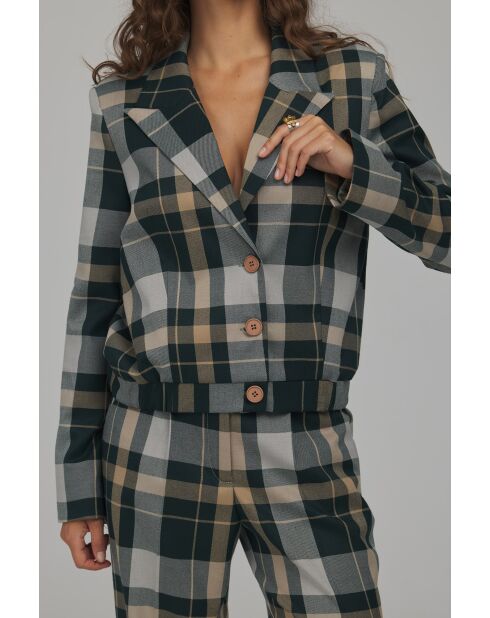 Blazer à carreaux court à ourlet élastiqué