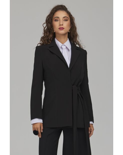 Blazer noir long à nouer sur le côté