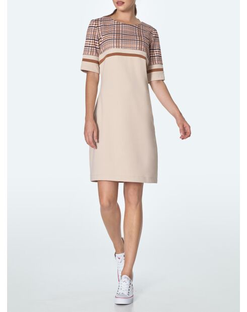 Robe simple à poches beige à carreaux