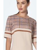 Robe simple à poches beige à carreaux
