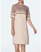 Robe simple à poches beige à carreaux
