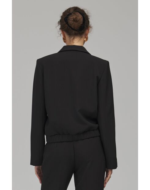 Blazer noir court à ourlet élastiqué