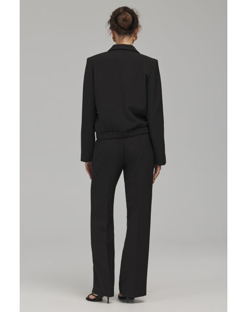 Blazer noir court à ourlet élastiqué