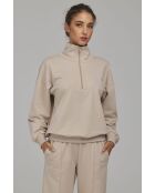 Sweat-shirt beige à col montant