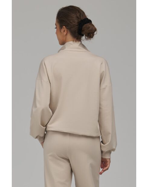 Sweat-shirt beige à col montant