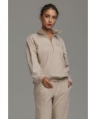 Sweat-shirt beige à col montant