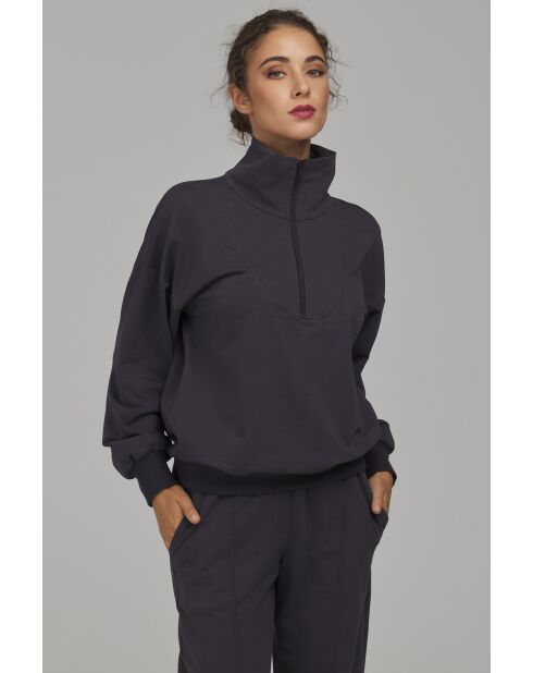 Sweat-shirt anthracite à col montant