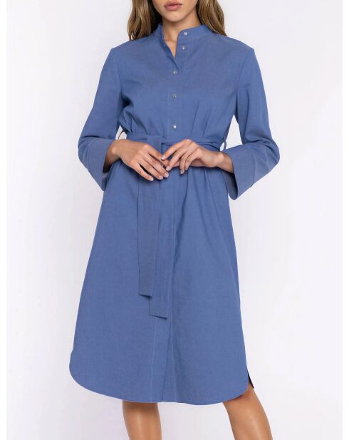 Robe en jean bleue col montant