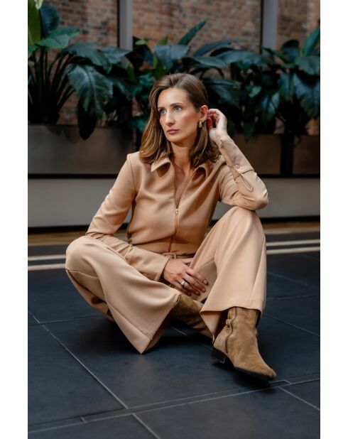 Combinaison pantalon caramel zippée