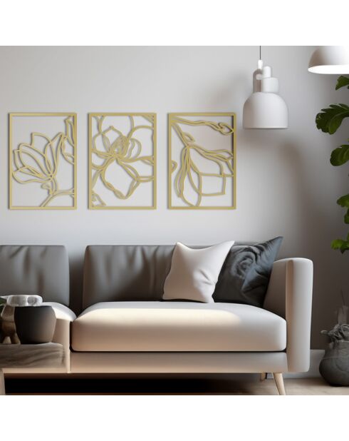 Set di 3 decorazioni murali in metallo dorato - 3x (58,5x41) cm