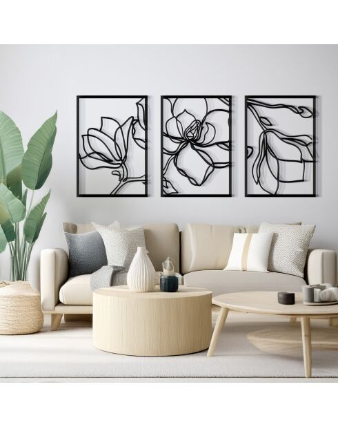 Lot de 3 décorations murales en métal noir - 3x(58.5x41) cm