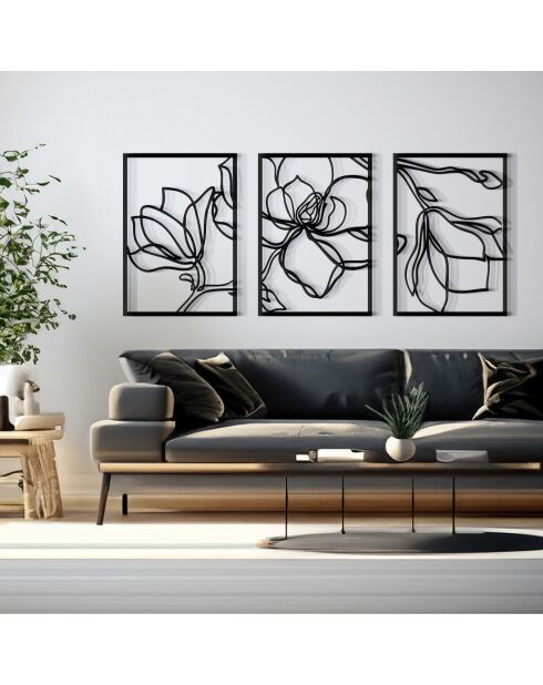 Set mit 3 schwarzen Wanddekorationen aus Metall — 3 x (58,5 x 41) cm