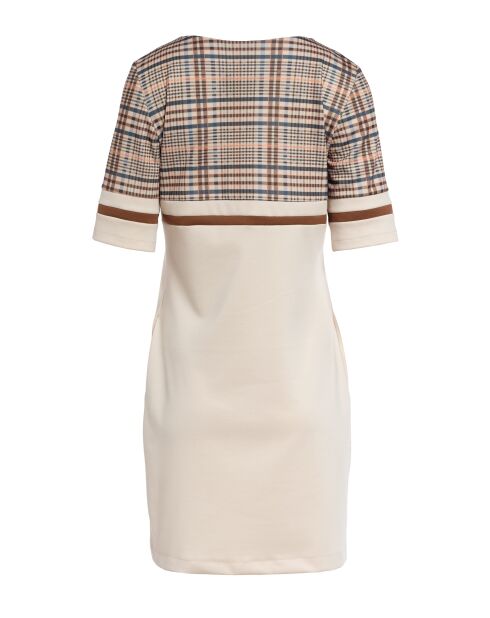 Robe simple à poches beige à carreaux