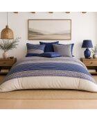 Parure housse de couette avec 2 taies d'orreiler en percale de coton blevaris bleu/gris