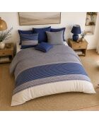Parure housse de couette avec 2 taies d'orreiler en percale de coton blevaris bleu/gris