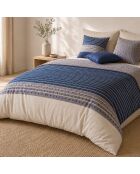 Parure housse de couette avec 2 taies d'orreiler en percale de coton blevaris bleu/gris
