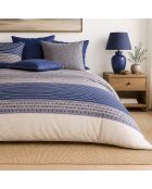 Parure housse de couette avec 2 taies d'orreiler en percale de coton blevaris bleu/gris