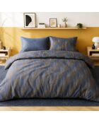 Parure housse de couette avec 2 taies d'oreiller percale de coton blusky bleu marine/marron