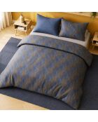 Parure housse de couette avec 2 taies d'oreiller percale de coton blusky bleu marine/marron